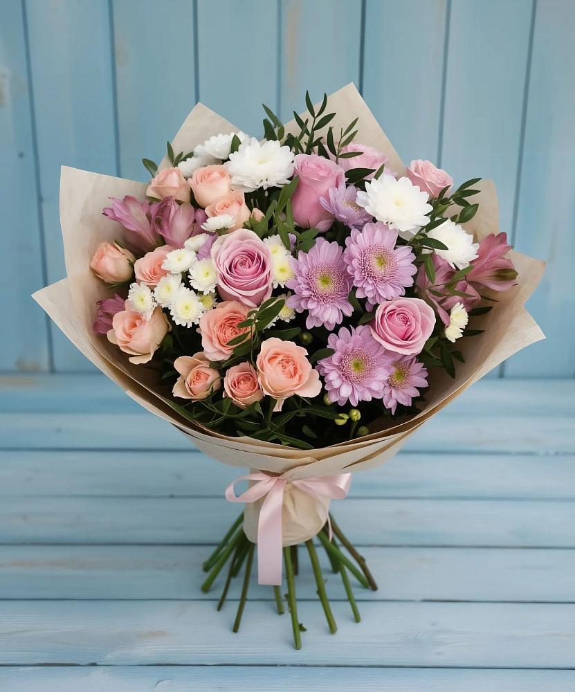 Букет цветов из: Хризантемы, Розы и Альстромерии в Выселках