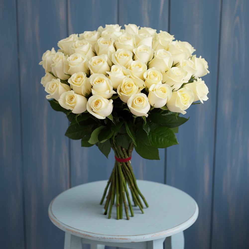 Букет 51 Белая роза Эдлесс Лав в Выселках