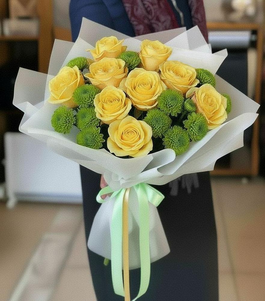 Букет цветов из: Хризантемы и Розы в Выселках