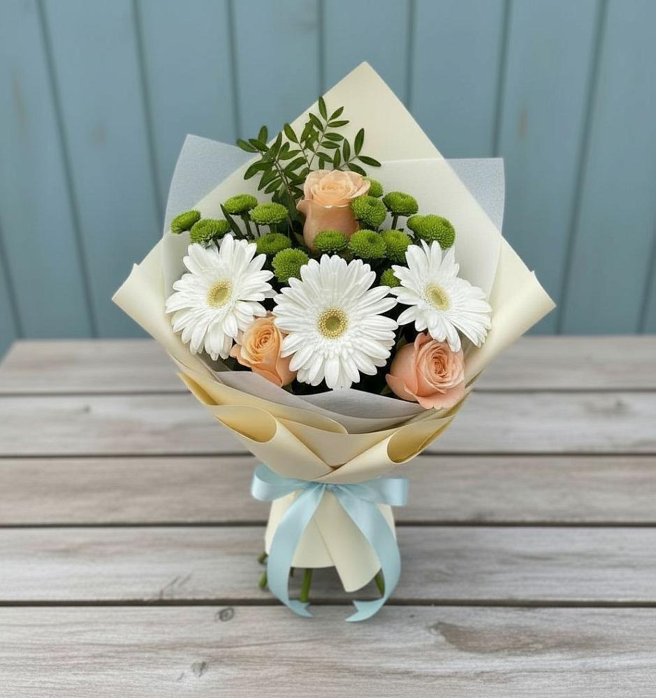 Букет цветов из: Герберы, Розы и Хризантемы в Выселках