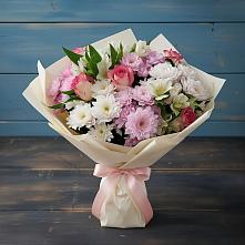 Букет цветов из:  Хризантемы, Альстромерии и Розы в Выселках