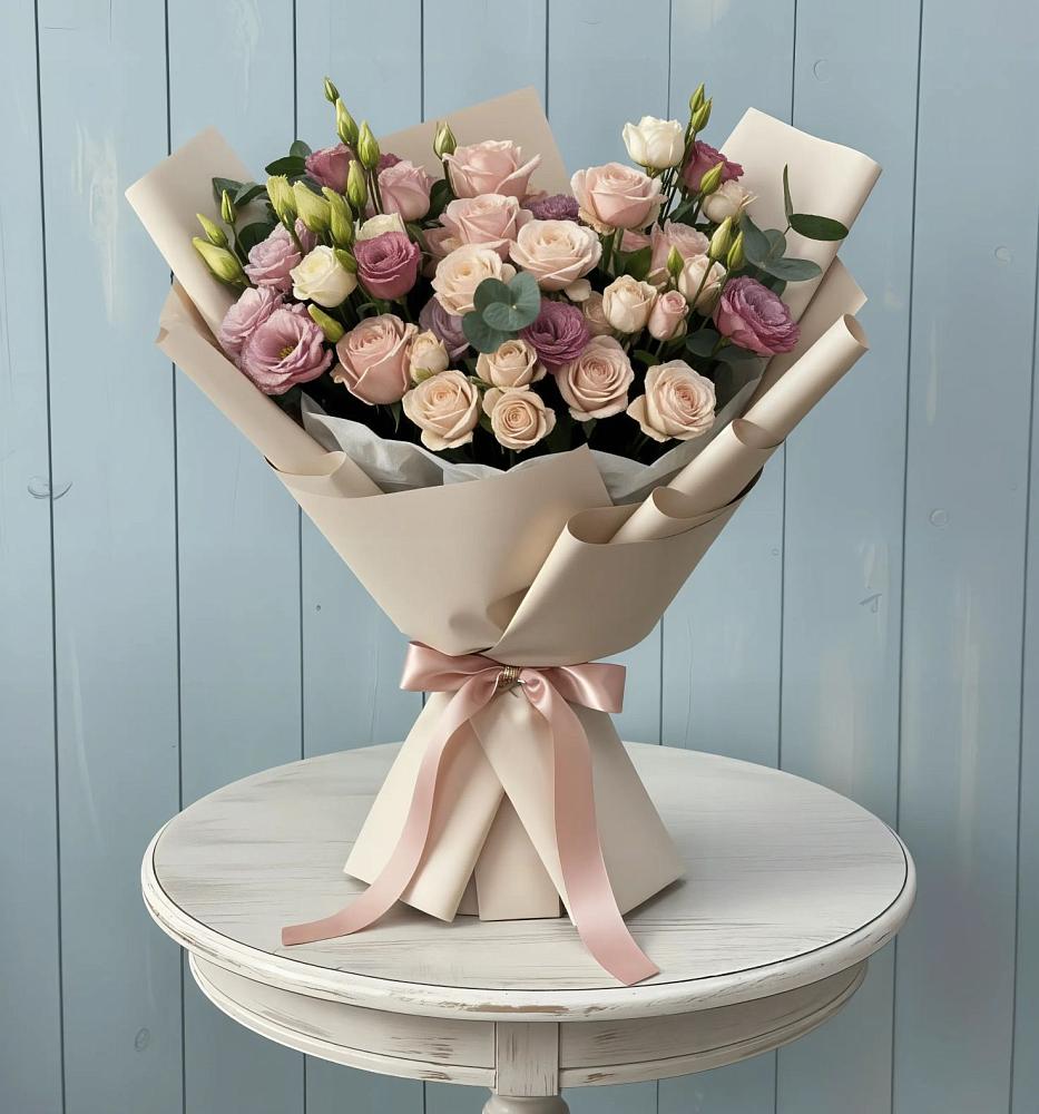 Букет цветов из: Розы и Лизиантусы в Выселках